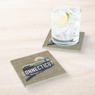 Retro Connecticut Scenic Silhouette Glass Coaster