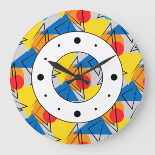 Retro Contemporary Geometric Colourful Pattern Large Clock