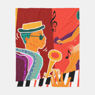 Retro contrast music festival jazz fleece blanket