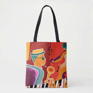 Retro contrast music festival jazz tote bag
