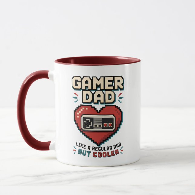 Retro Controller Pixel Heart Gamer Dad Mug (Left)