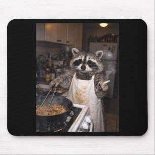 Retro cooking raccoon funny smoking raccoon meme mouse pad