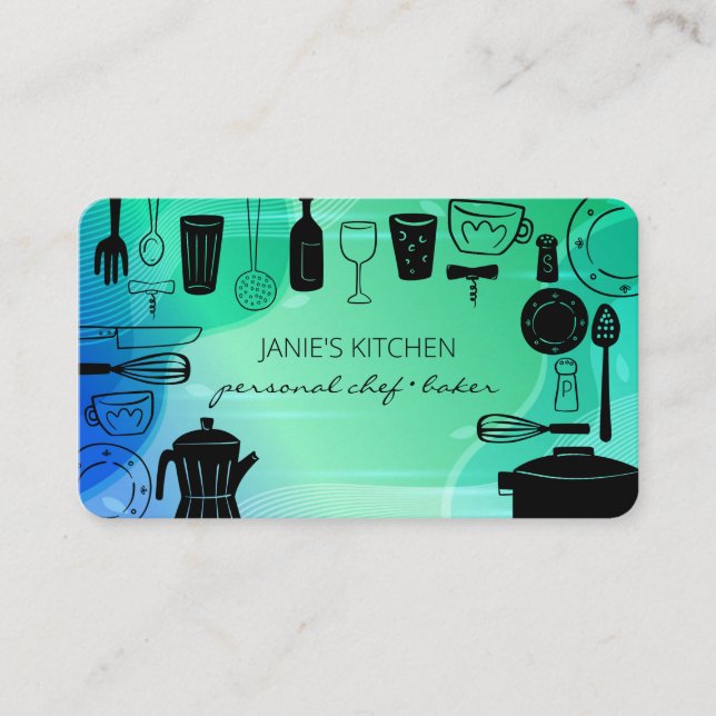 Retro Cooking Utensils Business Card (Front)