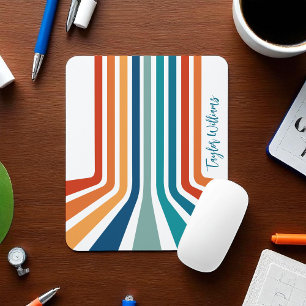 Retro Cool Bent Stripes Pattern with Name Mouse Pad