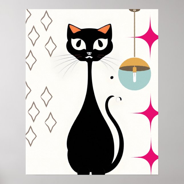 Retro Cool Black Cat  Poster (Front)