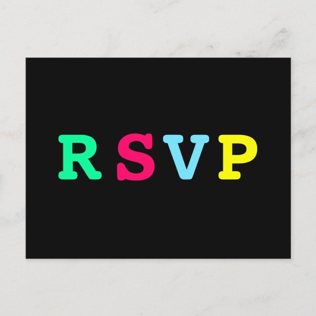 Retro Cool Black Colourful RSVP Invitation Postcard (Front)