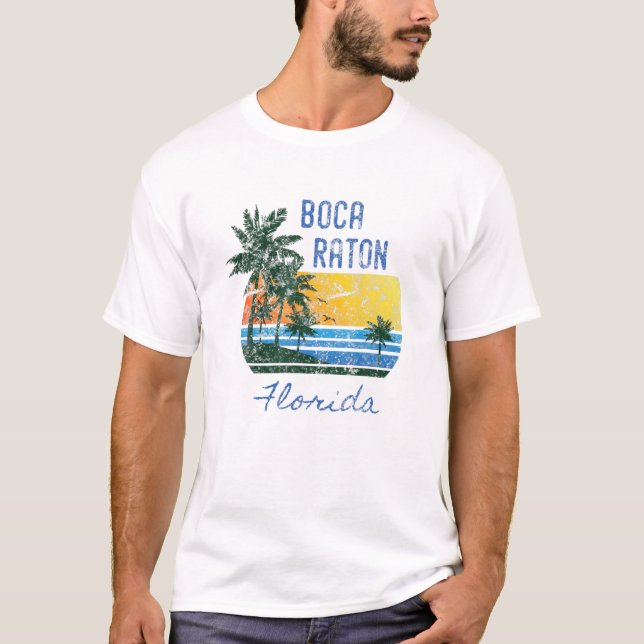 Retro Cool Boca Raton FL Distressed Palm Tree Suns T-Shirt (Front)