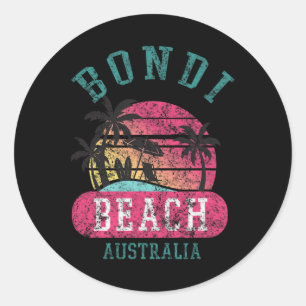 Retro Cool Bondi Beach Australia Beaches Distresse Classic Round Sticker