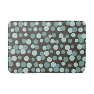 Retro Cool Brown Blue Dots Bathroom Rug Bath Mat