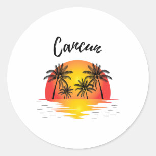 Retro Cool Cancun Original Mexico Beaches Sunset N Classic Round Sticker