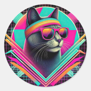 Retro Cool Cat Classic Round Sticker