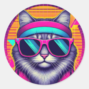 Retro Cool Cat Classic Round Sticker