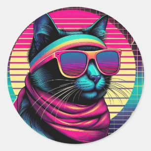 Retro Cool Cat Classic Round Sticker