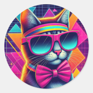 Retro Cool Cat Classic Round Sticker
