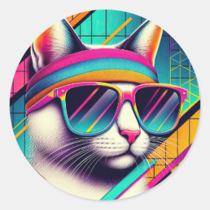 Retro Cool Cat Classic Round Sticker