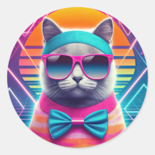 Retro Cool Cat Classic Round Sticker