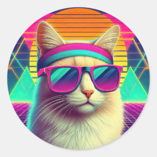 Retro Cool Cat Classic Round Sticker