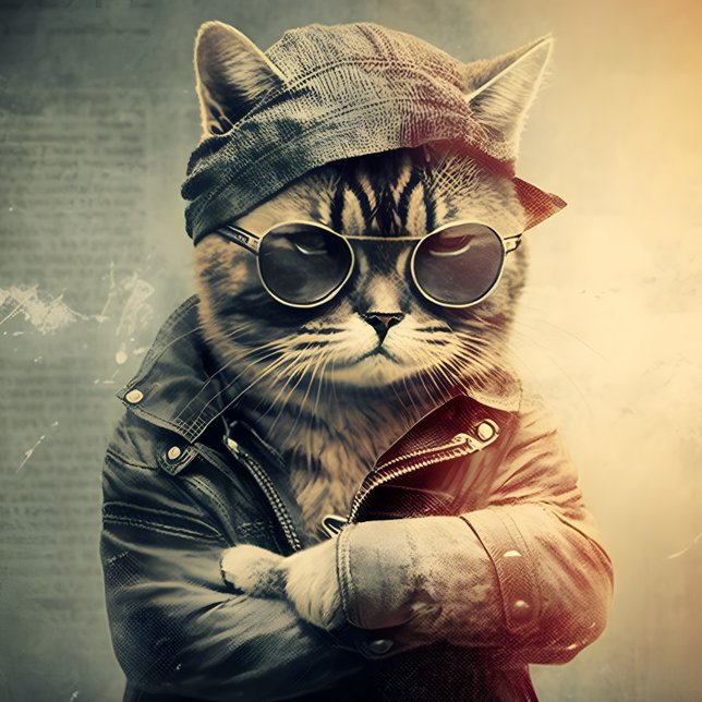 Retro Cool Cat in Leather Jacket Jigsaw Puzzle (Creator Uploaded)