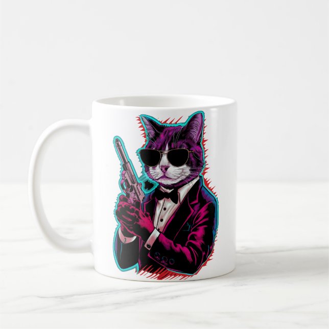 Retro Cool Cat Spy Coffee Mug (Left)