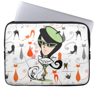 Retro Cool Cats Of Paris  Laptop Sleeve
