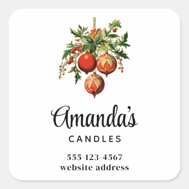 Retro Cool Christmas Tree Decorations Business Square Sticker (Front)