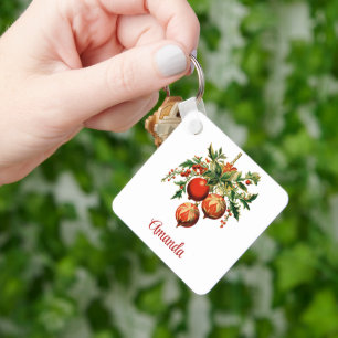 Retro Cool Christmas Tree Decorations Key Ring