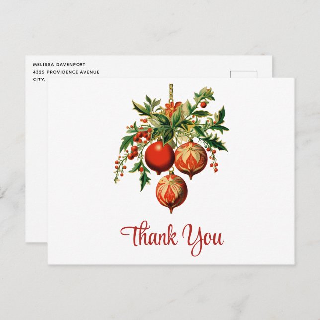 Retro Cool Christmas Tree Decorations Thank You Postcard (Front/Back)