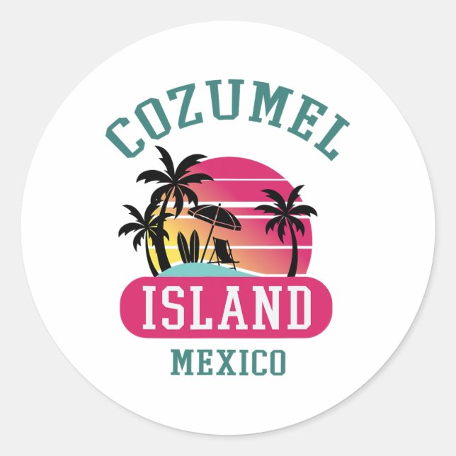 Retro Cool Cozumel Original Mexico Beaches Sunset  Classic Round Sticker (Front)