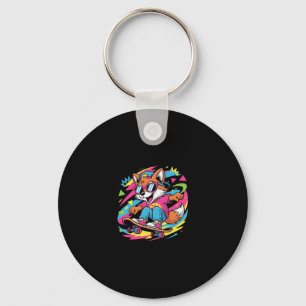 Retro Cool Fox Skateboarder Funky Vintage Skater A Key Ring