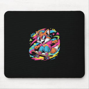 Retro Cool Fox Skateboarder Funky Vintage Skater A Mouse Pad