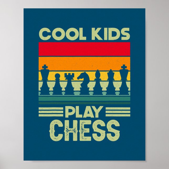 Retro Cool Kids Play Chess Checkmate Chess Poster (Front)