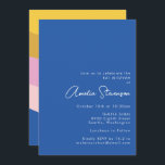 Retro Cool Modern Stripes Blue Yellow Bat Mitzvah Invitation<br><div class="desc">Playful Modern Geometric Stripes in Blue Yellow and Pink Bat Mitzvah Invitation</div>