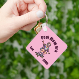 Retro Cool Mom Era Custom Sport Keychain: Name/Dat Key Ring