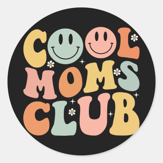 Retro Cool Moms Club Mum Smile Happy Face Mothers  Classic Round Sticker (Front)