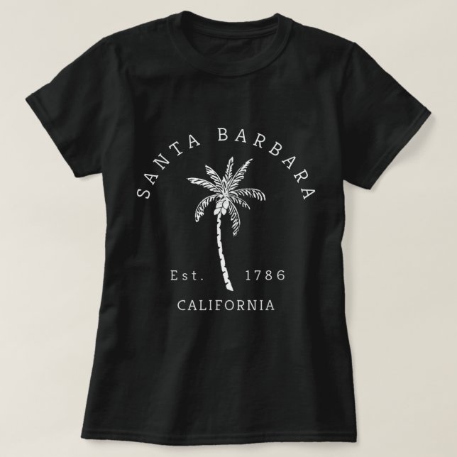 Retro Cool Santa Barbara California Palm Tree Nove T-Shirt (Design Front)