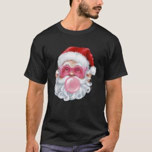 Retro Cool Santa Blowing Bubble Gum Funny Christma T-Shirt