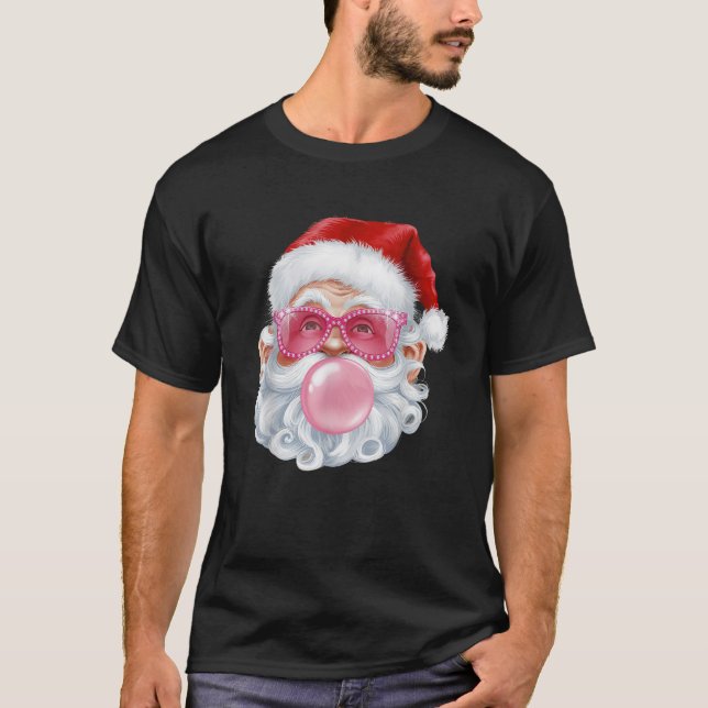 Retro Cool Santa Blowing Bubble Gum Funny Christma T-Shirt (Front)
