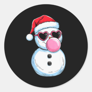 Retro Cool Snowman With Sungles Christmas Blowing  Classic Round Sticker