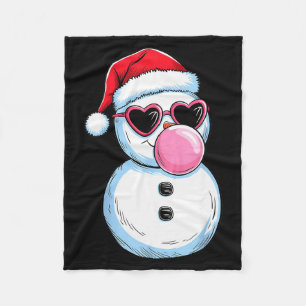 Retro Cool Snowman With Sungles Christmas Blowing  Fleece Blanket