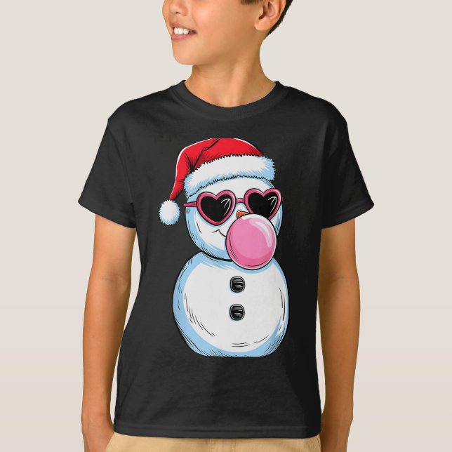 Retro Cool Snowman With Sungles Christmas Blowing  T-Shirt (Front)