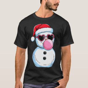 Retro Cool Snowman With Sungles Christmas Blowing  T-Shirt