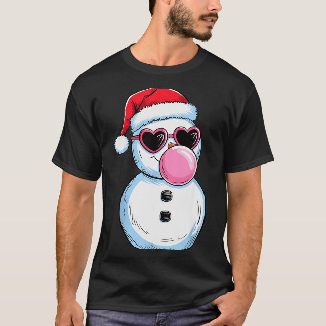 Retro Cool Snowman With Sungles Christmas Blowing  T-Shirt (Front)
