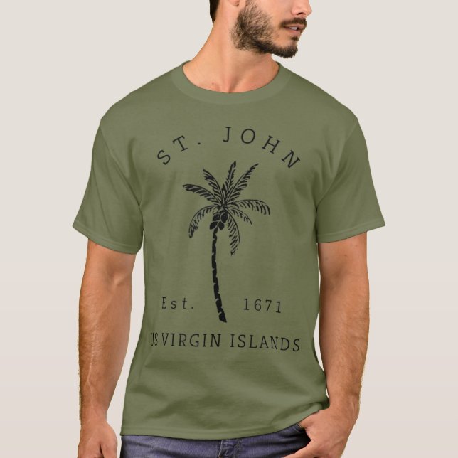 Retro Cool St John USVI Beach Palm Tree Novelty T-Shirt (Front)