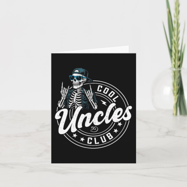 Retro Cool Uncles Club Funny Skeleton New Uncle Me Card (Front)