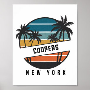 Retro Coopers Beach New York Surfboard Surfing _1 Poster