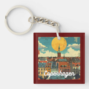 Retro Copenhagen Skyline Key Ring