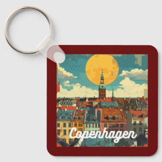 Retro Copenhagen Skyline  Key Ring