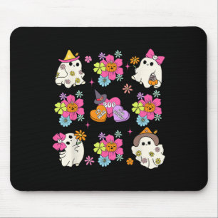 Retro Coquette Boo Ghost Bow Pumpkin Flowers Hallo Mouse Pad