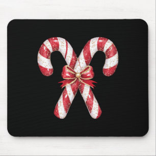 Retro Coquette Bow Candy Cane Christmas Season Gir Mouse Pad