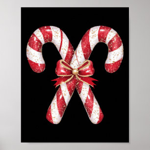 Retro Coquette Bow Candy Cane Christmas Season Gir Poster